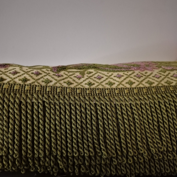 Vintage Italian Velvet Tapestry Floral Patterned Fabric Tastle Green Purple Pink - Picture 8 of 9